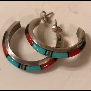 Sterling Silver Hoops inlaid with stones